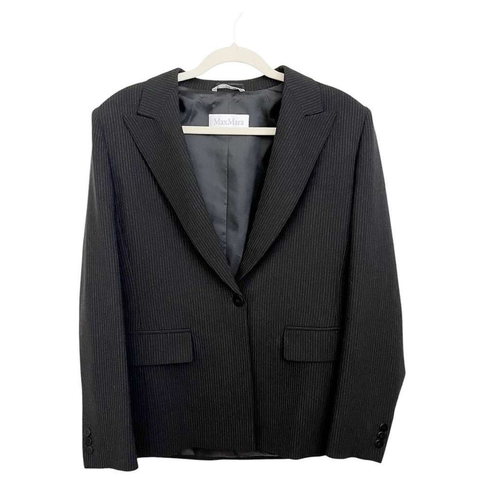 MaxMara Pinstripe Single Button Wool Blend Blazer Size 14